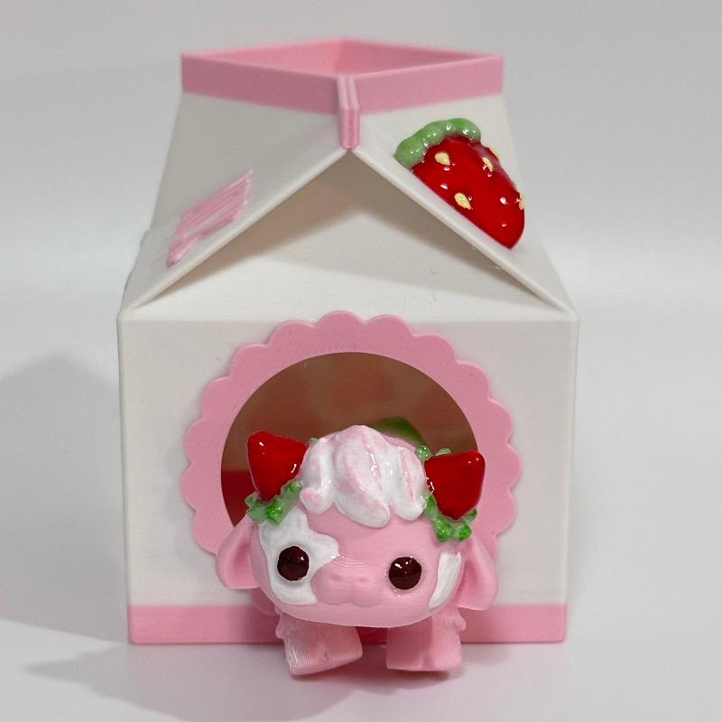 Strawberry Milk Cow 3D Printed Fidget Wildlife Collectable