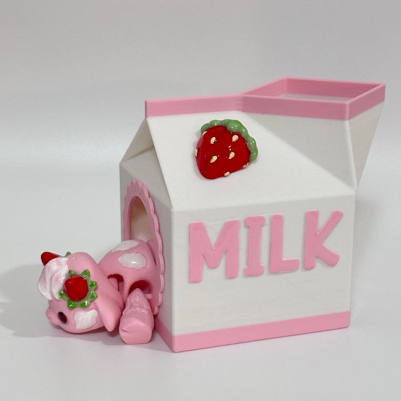 Strawberry Milk Cow 3D Printed Fidget Wildlife Collectable