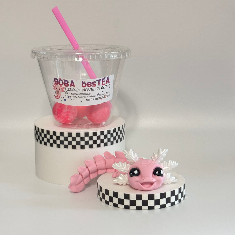 Pink White Axolotl Novelty Boba Bestie 3D Printed Fidget Collectable