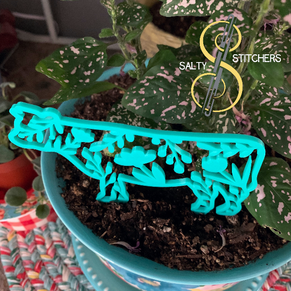 Teal Floral Cow Plant Pal 3d Printed Indoor Trellis | More Heart Studio