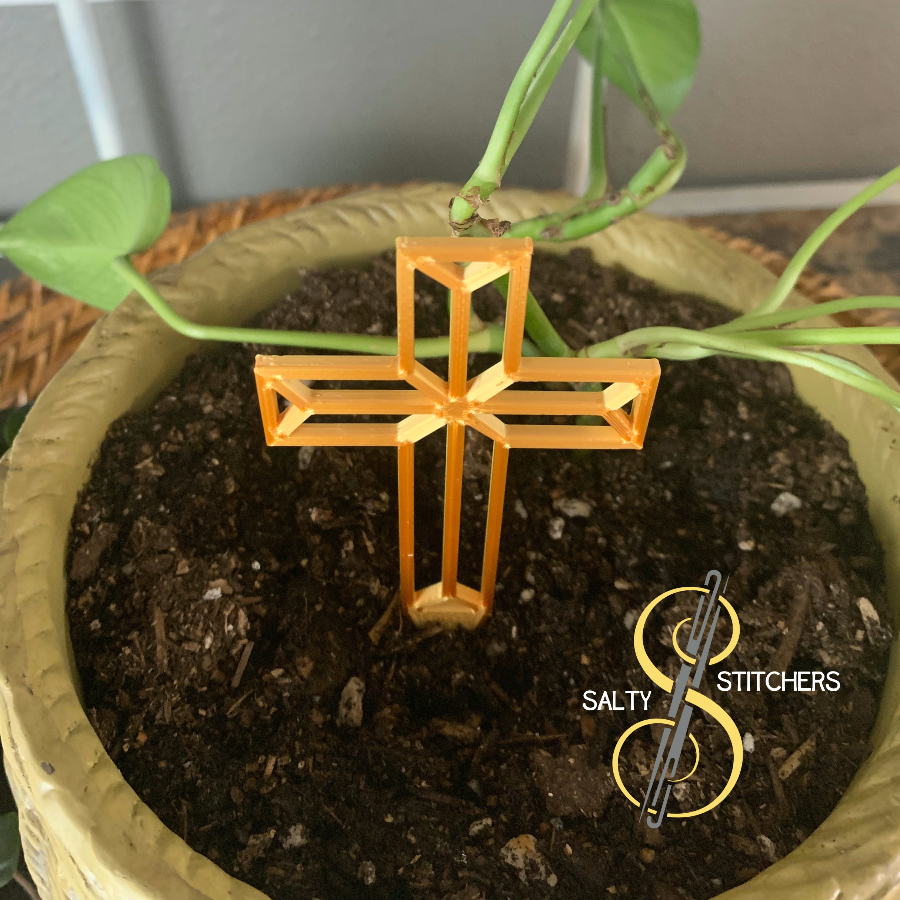 Gold Christian Religious Cross Plant Pal 3d Printed Indoor Trellis | More Heart Studio