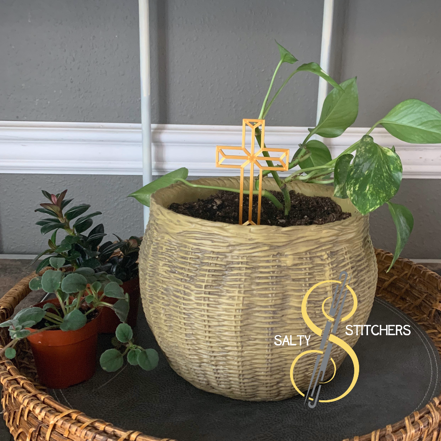 Gold Christian Religious Cross Plant Pal 3d Printed Indoor Trellis | More Heart Studio