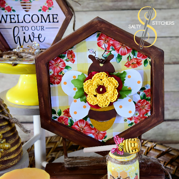 Vintage Floral Inspired Honey Bee Tier Tray Wood Sign | Jacobs Custom Living