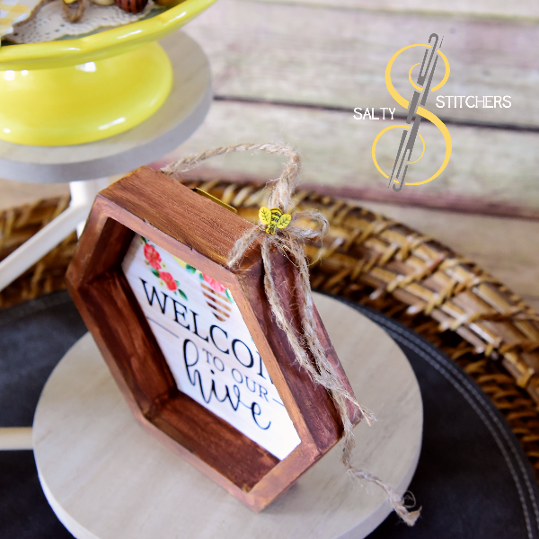 Vintage Floral Inspired Honey Bee Welcome To Our Hive Tier Tray Wood Sign