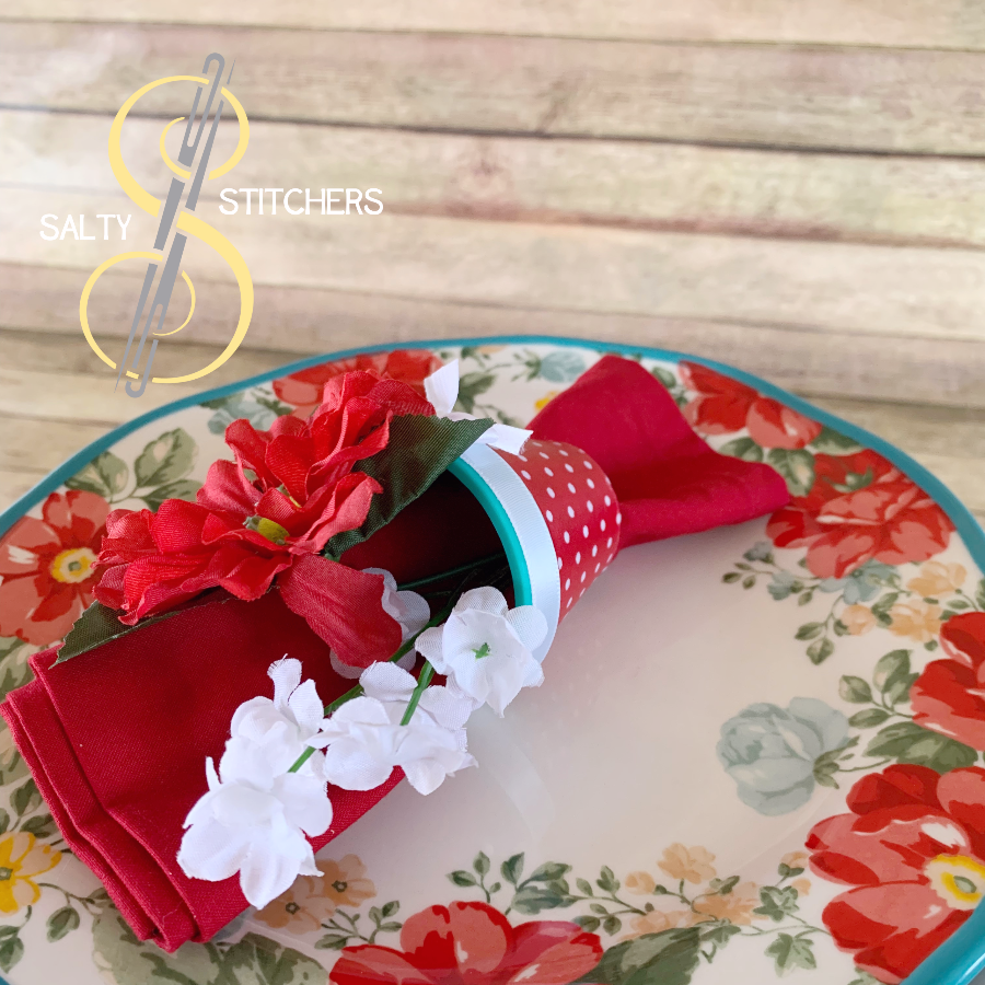 3D Printed Faux Terra Cotta Pot Red Polka Dot Napkin Ring | Salty Stitchers at More Heart Studio