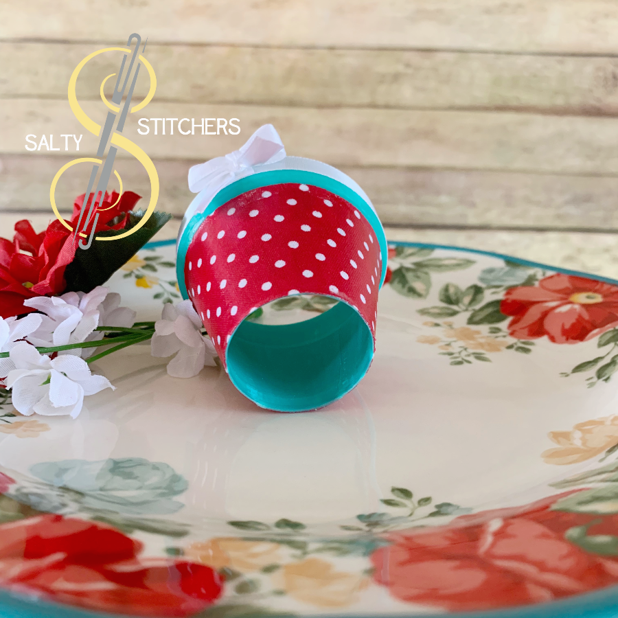 3D Printed Faux Terra Cotta Pot Red Polka Dot Napkin Ring | Salty Stitchers at More Heart Studio