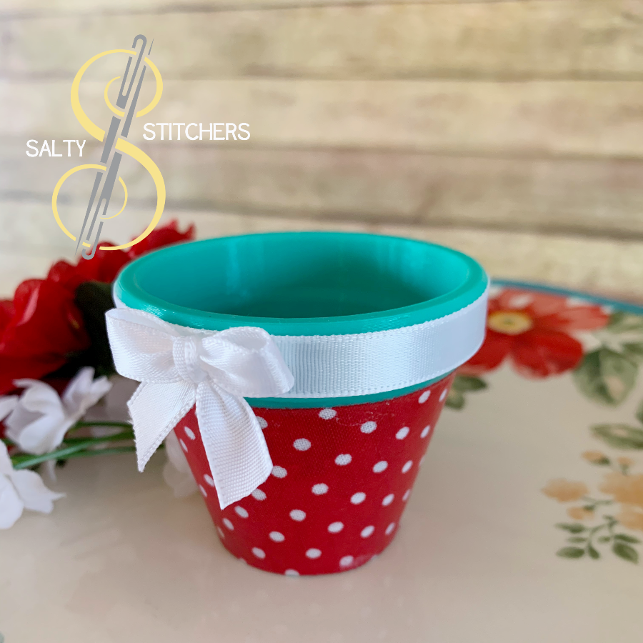 3D Printed Faux Terra Cotta Pot Red Polka Dot Napkin Ring | Salty Stitchers at More Heart Studio