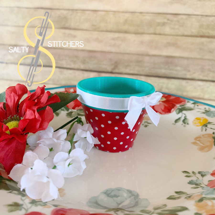 3D Printed Faux Terra Cotta Pot Red Polka Dot Napkin Ring | Salty Stitchers at More Heart Studio