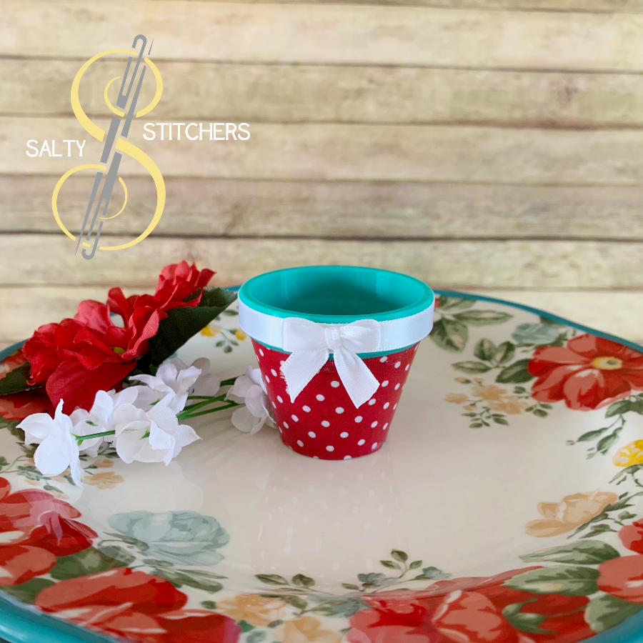 3D Printed Faux Terra Cotta Pot Red Polka Dot Napkin Ring | Salty Stitchers at More Heart Studio