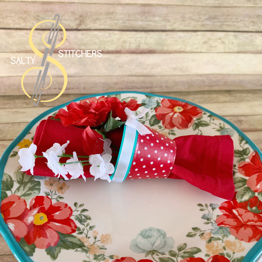 3D Printed Faux Terra Cotta Pot Red Polka Dot Napkin Ring | Salty Stitchers at More Heart Studio