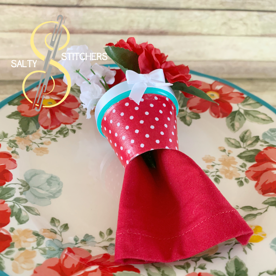 3D Printed Faux Terra Cotta Pot Red Polka Dot Napkin Ring | Salty Stitchers at More Heart Studio
