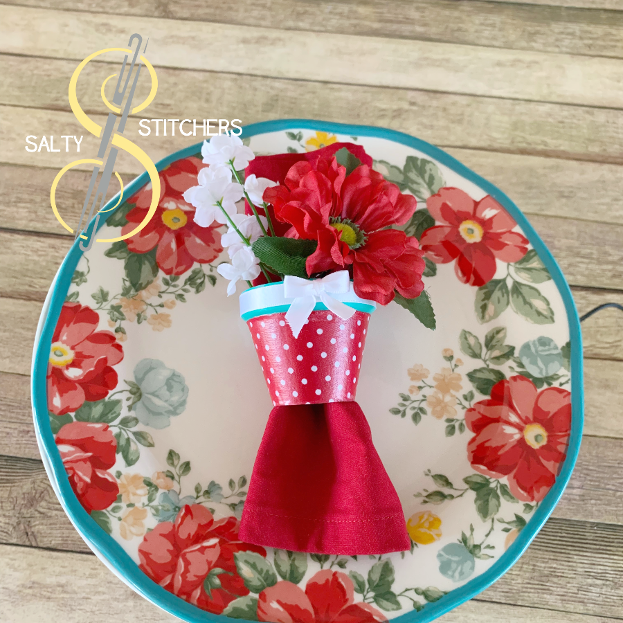 3D Printed Faux Terra Cotta Pot Red Polka Dot Napkin Ring | Salty Stitchers at More Heart Studio