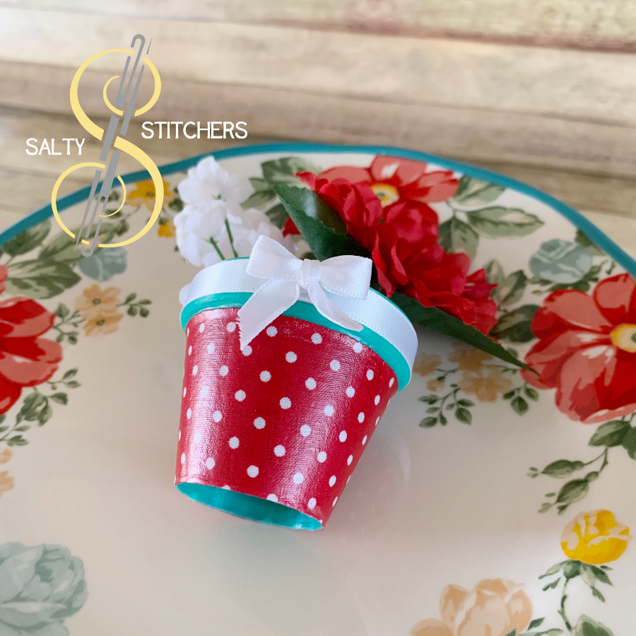 3D Printed Faux Terra Cotta Pot Red Polka Dot Napkin Ring | Salty Stitchers at More Heart Studio