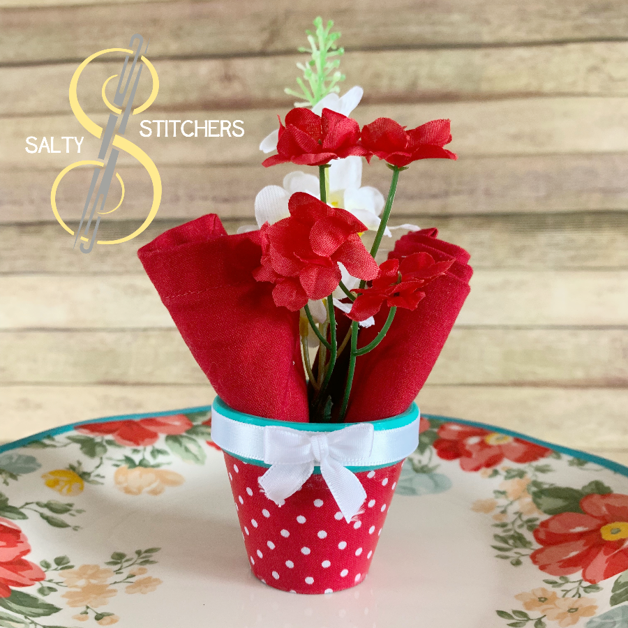 3D Printed Faux Terra Cotta Pot Red Polka Dot Napkin Ring | Salty Stitchers at More Heart Studio