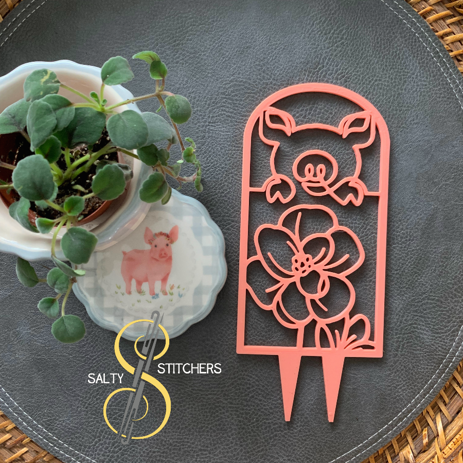 Floral Pink Pig Plant Pal 3d Printed Indoor Trellis | More Heart Studio