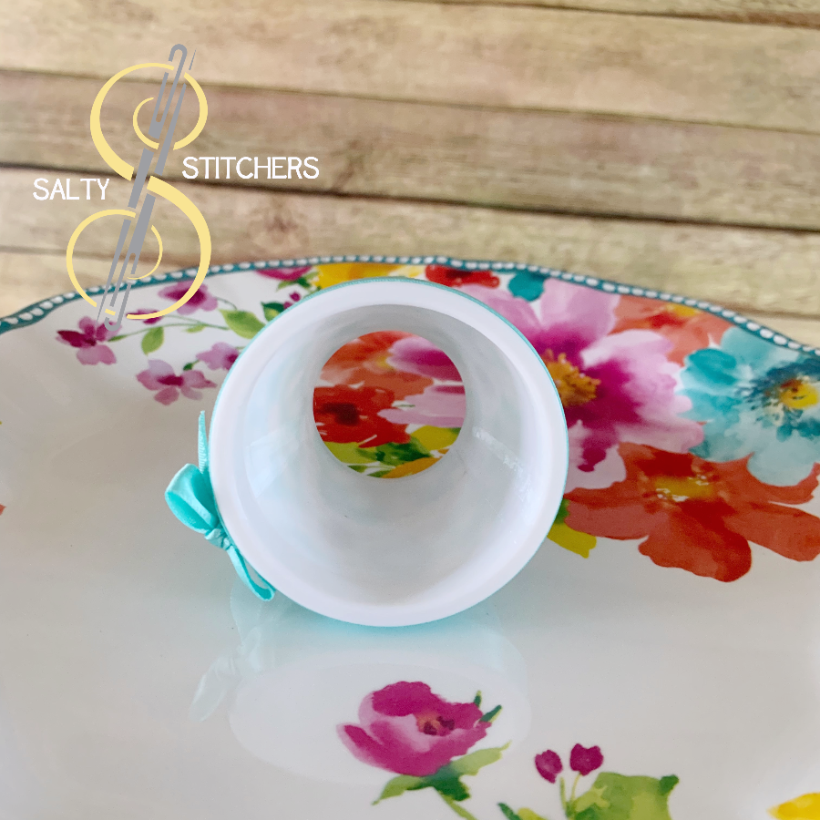 3D Printed Faux Terra Cotta Pot Blue Pioneer Woman Fabric Napkin Ring | Salty Stitchers at More Heart Studio