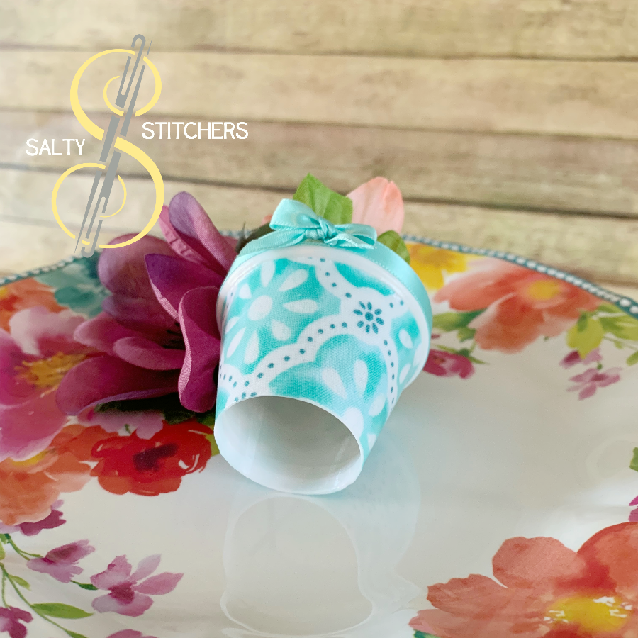 3D Printed Faux Terra Cotta Pot Blue Pioneer Woman Fabric Napkin Ring | Salty Stitchers at More Heart Studio