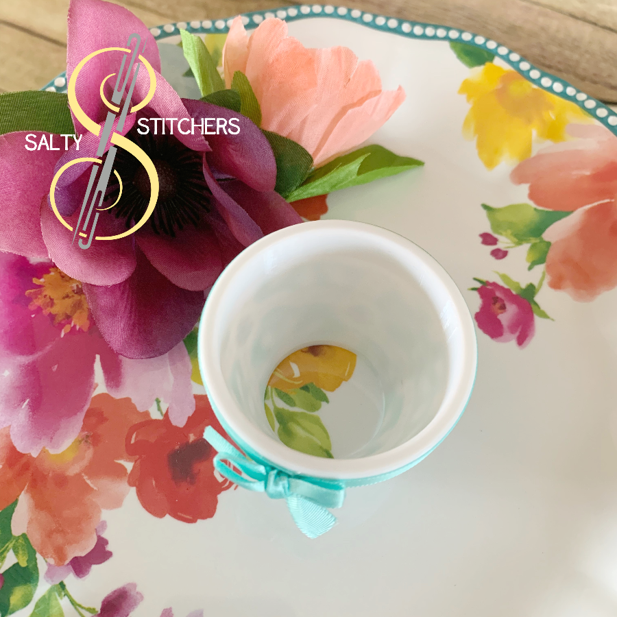 3D Printed Faux Terra Cotta Pot Blue Pioneer Woman Fabric Napkin Ring | Salty Stitchers at More Heart Studio