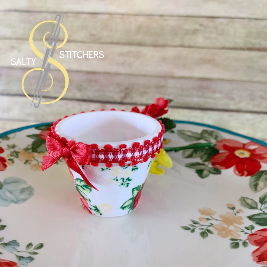 3D Printed Faux Terra Cotta Pot Pioneer Woman Vintage Floral Fabric Napkin Ring | Salty Stitchers at More Heart Studio
