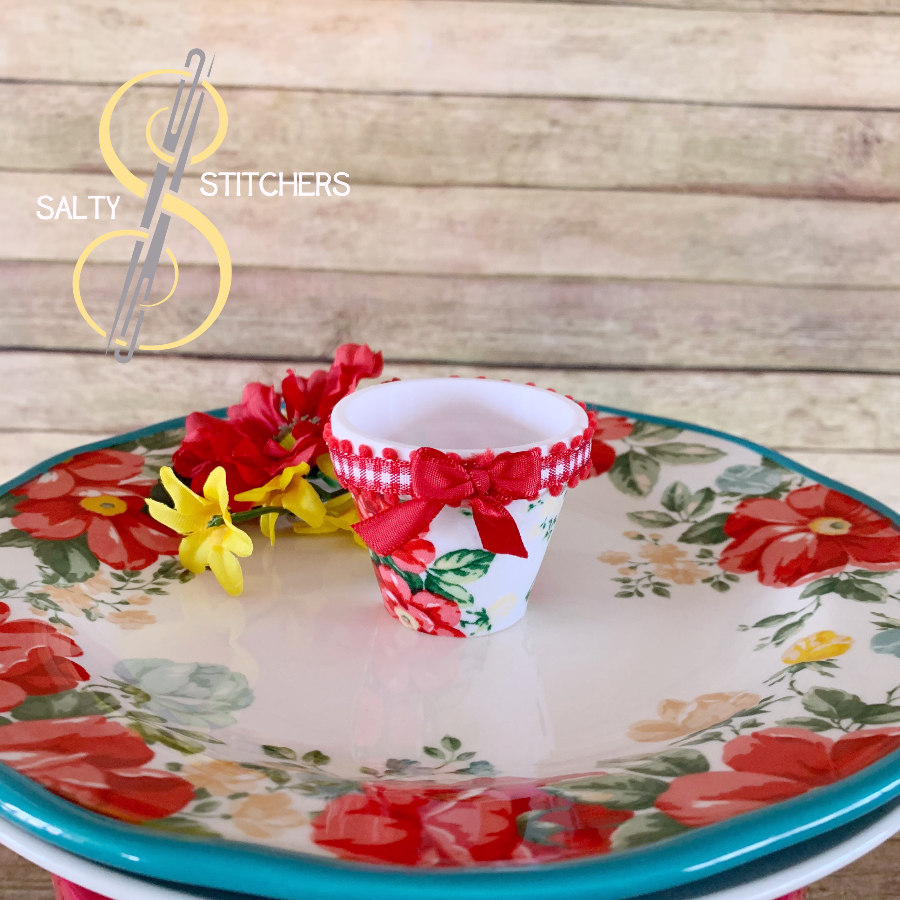 3D Printed Faux Terra Cotta Pot Pioneer Woman Vintage Floral Fabric Napkin Ring | Salty Stitchers at More Heart Studio