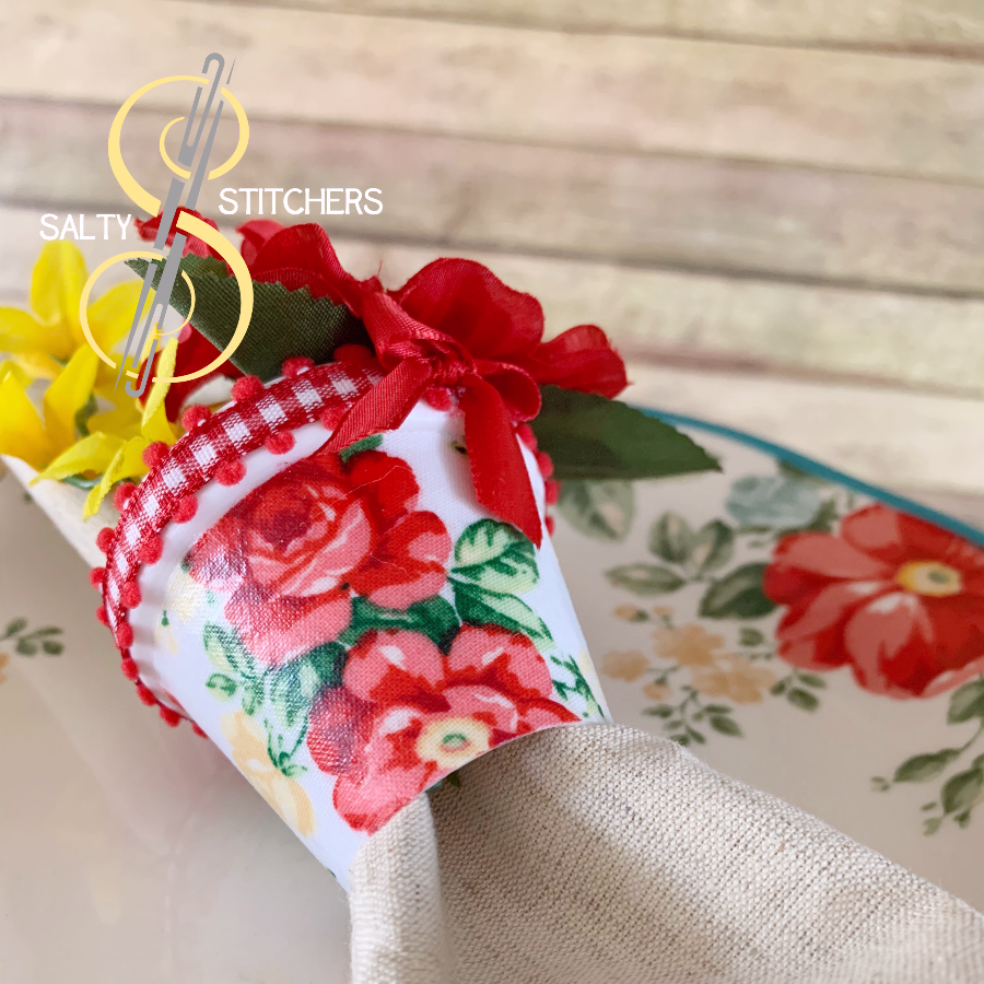 3D Printed Faux Terra Cotta Pot Pioneer Woman Vintage Floral Fabric Napkin Ring | Salty Stitchers at More Heart Studio