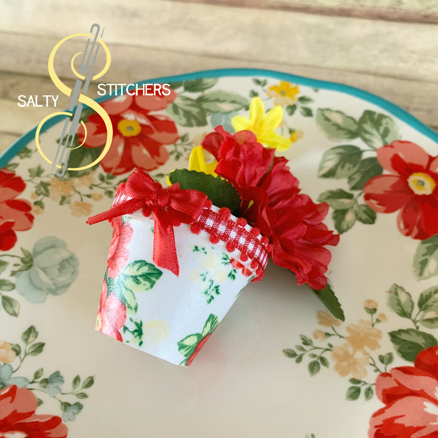 3D Printed Faux Terra Cotta Pot Pioneer Woman Vintage Floral Fabric Napkin Ring | Salty Stitchers at More Heart Studio