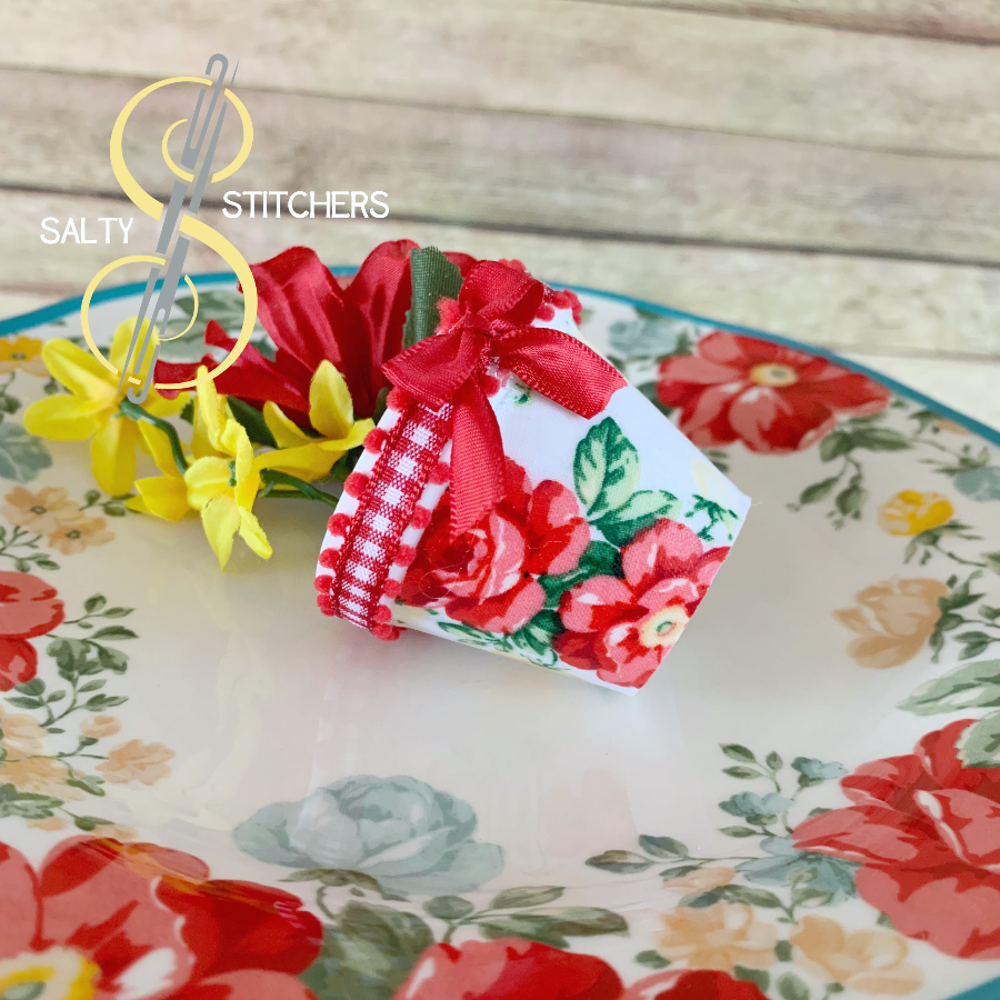 3D Printed Faux Terra Cotta Pot Pioneer Woman Vintage Floral Fabric Napkin Ring | Salty Stitchers at More Heart Studio