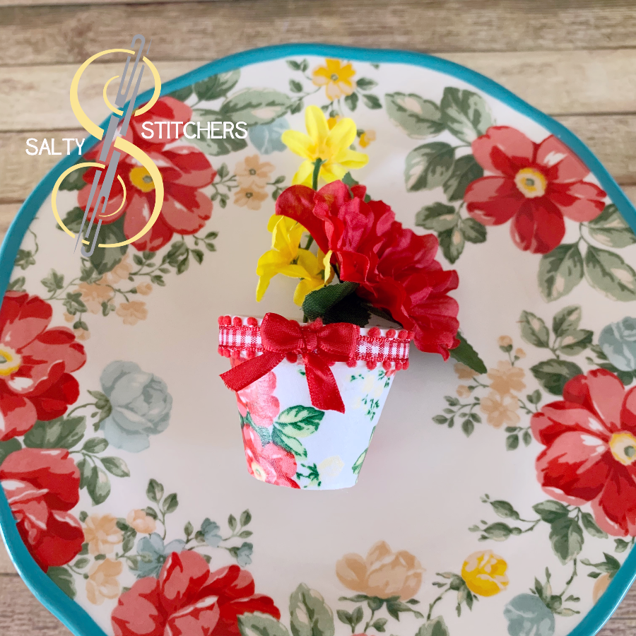 3D Printed Faux Terra Cotta Pot Pioneer Woman Vintage Floral Fabric Napkin Ring | Salty Stitchers at More Heart Studio