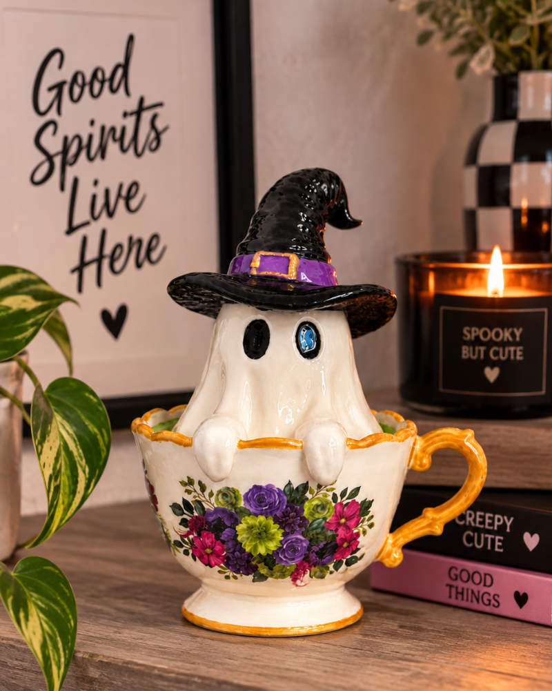 Witchy Boo Ghost Teacup Figurine