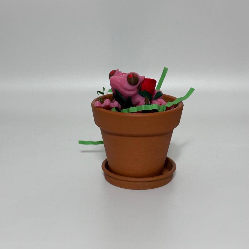 F26 Small Pink Rose Frog with Flower Pot