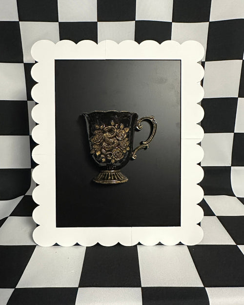 Black & Gold Snake Floral Teacup Magnet & Pen Holder | Gothic Cottagecore Kitchen Decor