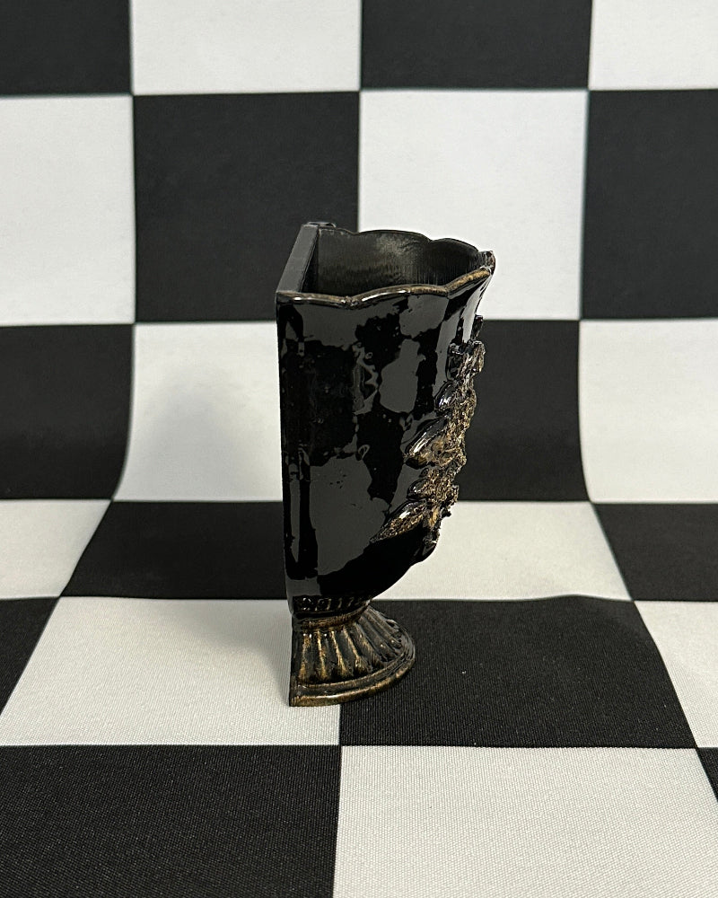 Black & Gold Snake Floral Teacup Magnet & Pen Holder | Gothic Cottagecore Kitchen Decor