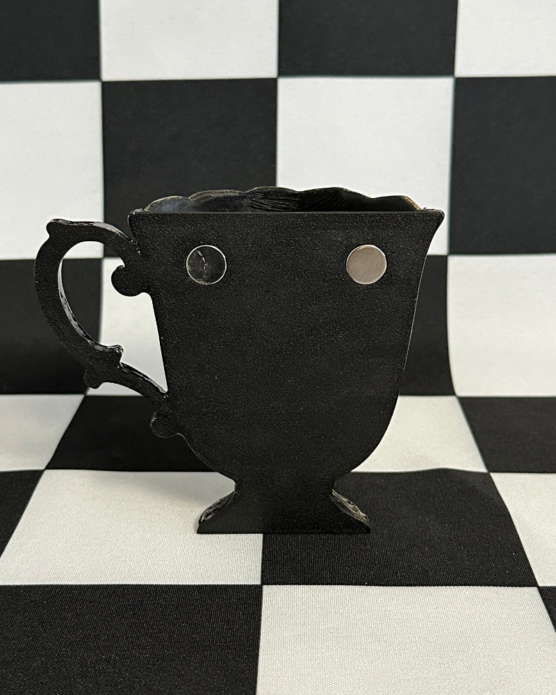 Black & Gold Snake Floral Teacup Magnet & Pen Holder | Gothic Cottagecore Kitchen Decor