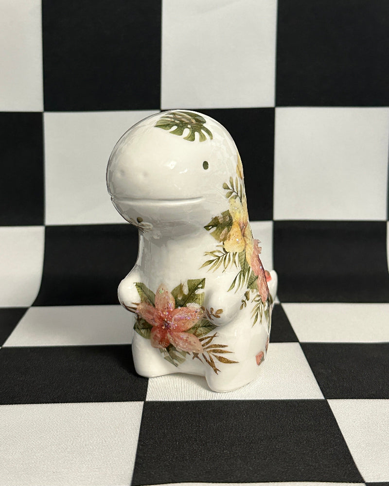 Boho Floral T-Rex Figurine | Whimsical Dinosaur Shelf Decor