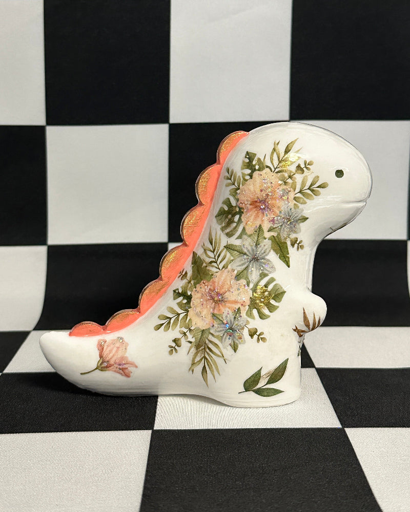 Boho Floral T-Rex Figurine | Whimsical Dinosaur Shelf Decor