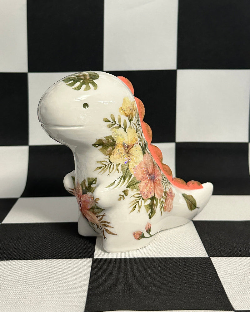 Boho Floral T-Rex Figurine | Whimsical Dinosaur Shelf Decor