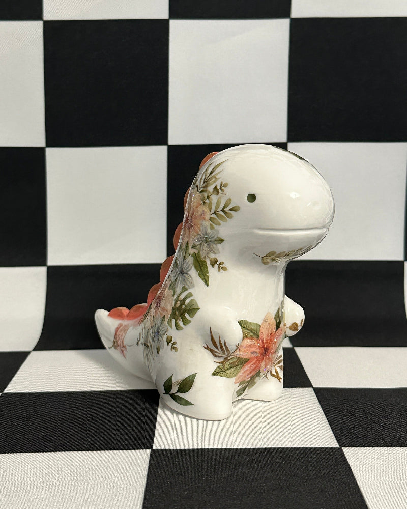 Boho Floral T-Rex Figurine | Whimsical Dinosaur Shelf Decor