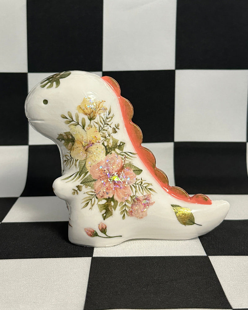 Boho Floral T-Rex Figurine | Whimsical Dinosaur Shelf Decor