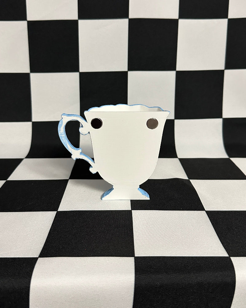 White trophy on a black and white checkered background