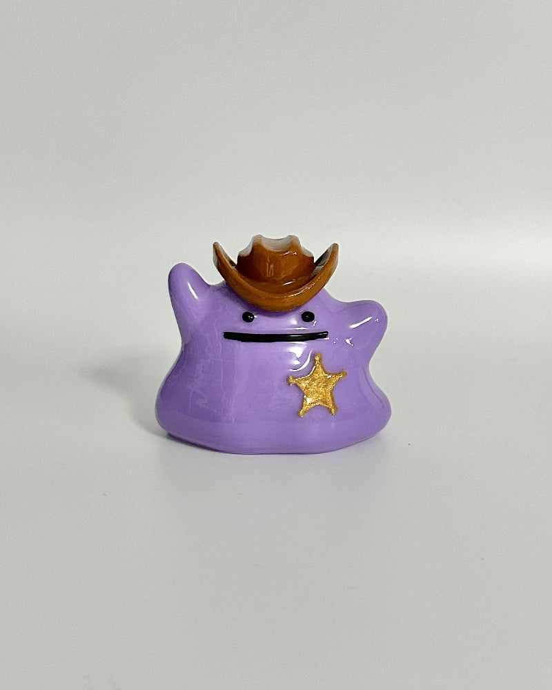 Purple character with a star on a white background