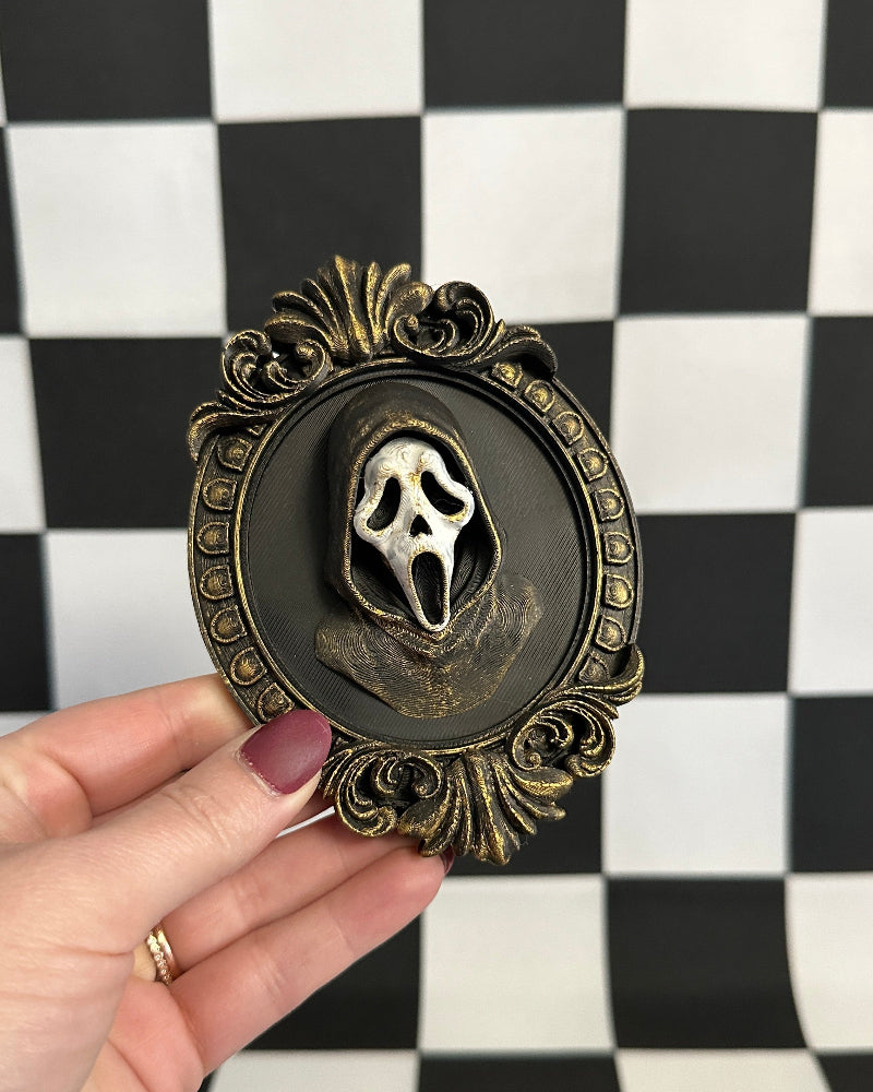 Ghostface-Inspired Framed Magnet | Horror Mini Wall Art & Gothic Curiosity Decor
