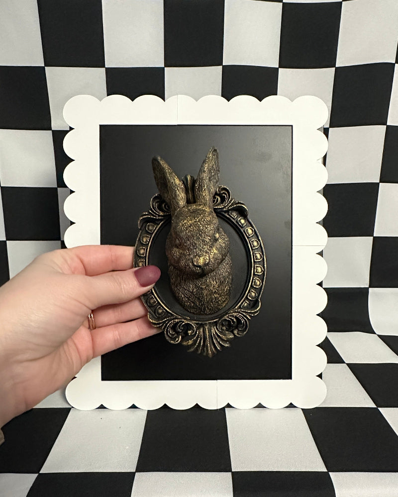Gold Bunny Framed Magnet | Whimsical Mini Wall Art & Cottagecore Decor