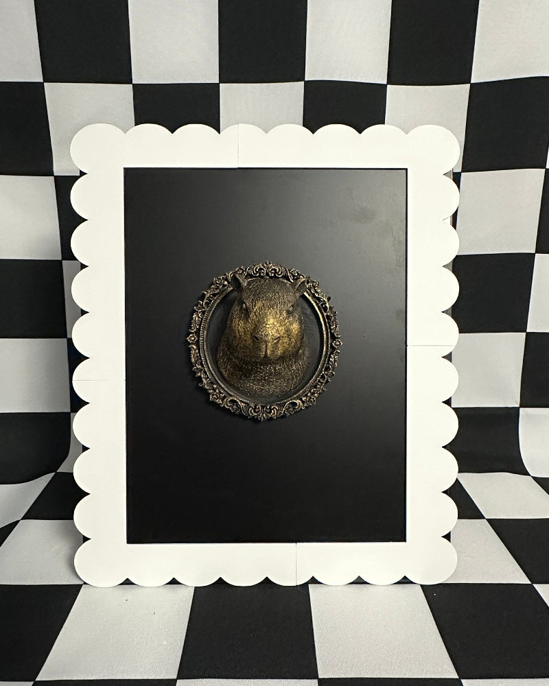 Gold Capybara Framed Magnet | Whimsical Curiosity Mini Wall Art & Eclectic Decor