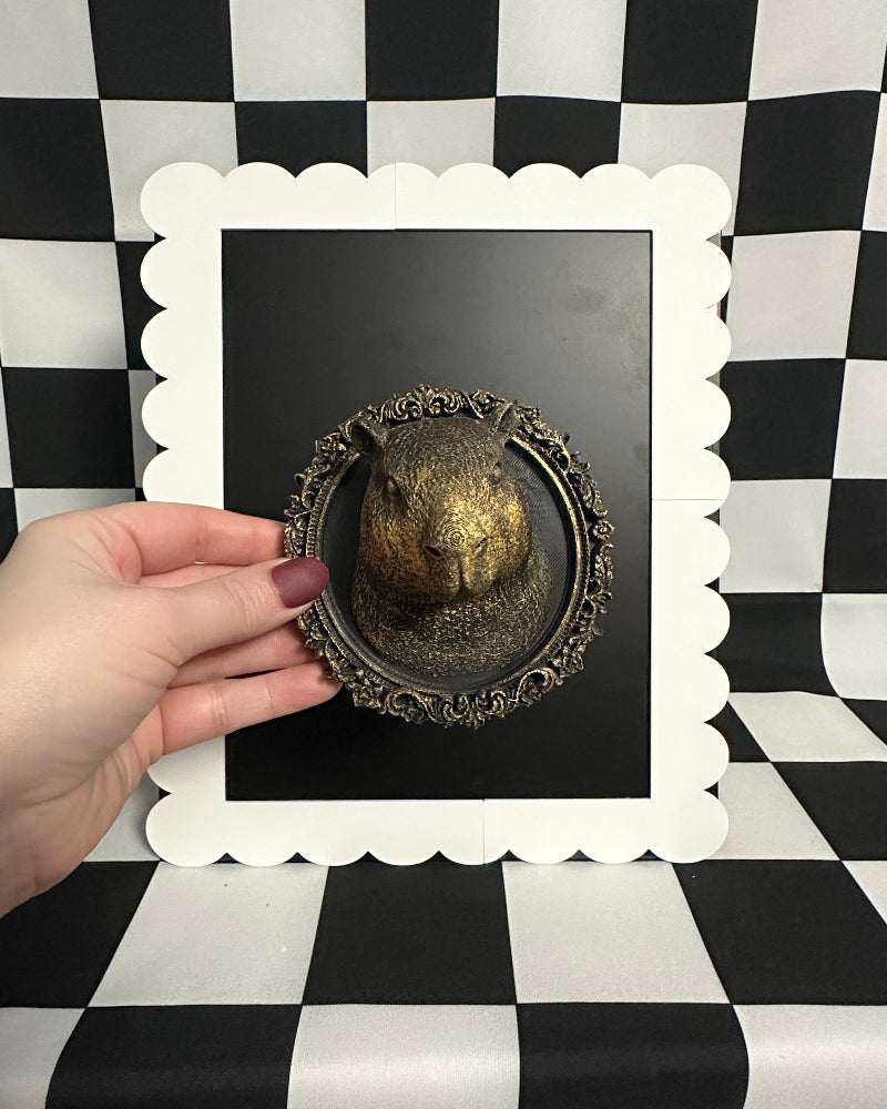 Gold Capybara Framed Magnet | Whimsical Curiosity Mini Wall Art & Eclectic Decor