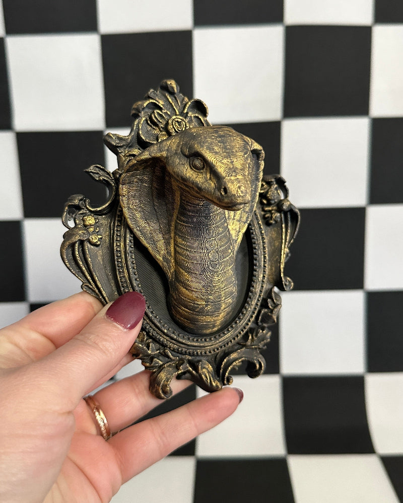 Gold Cobra Framed Magnet | Gothic Curiosity Mini Wall Art & Snake Decor