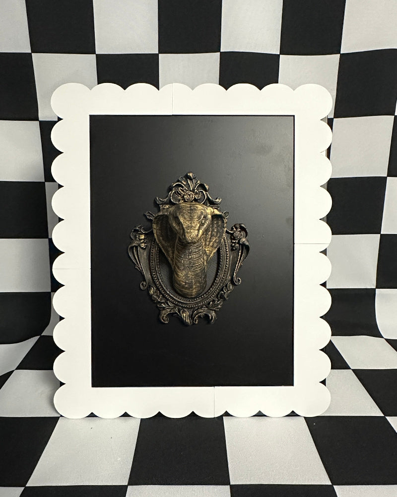 Gold Cobra Framed Magnet | Gothic Curiosity Mini Wall Art & Snake Decor