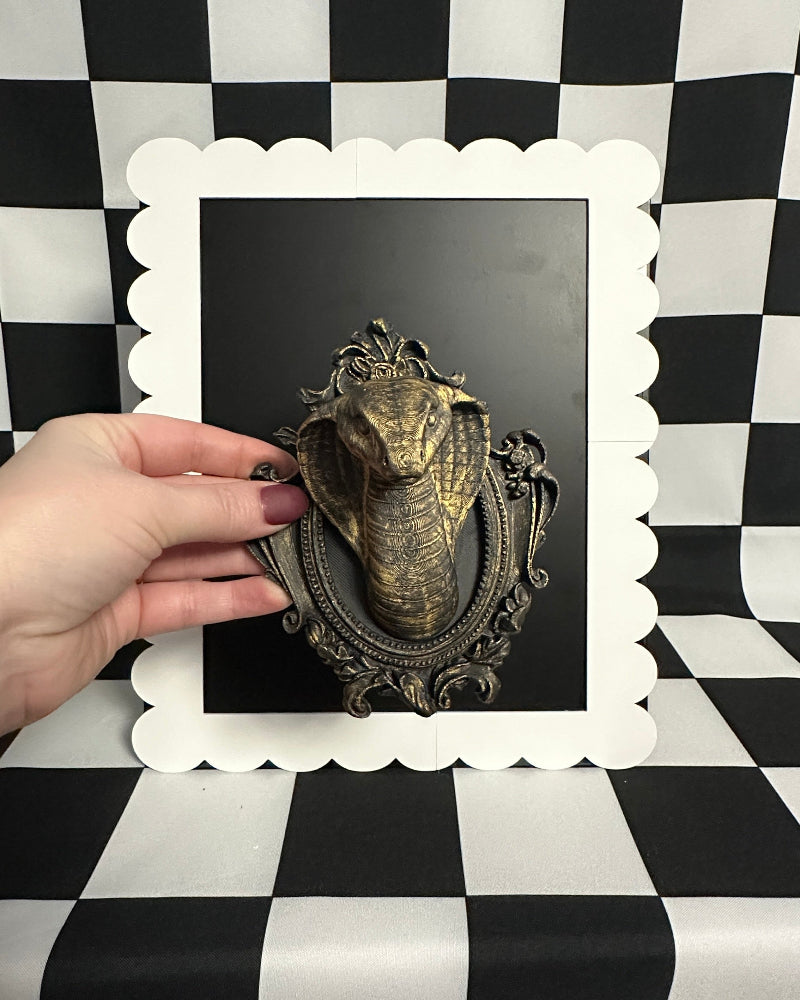 Gold Cobra Framed Magnet | Gothic Curiosity Mini Wall Art & Snake Decor