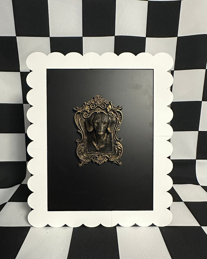 Gold Dachshund Framed Magnet | Whimsical Mini Wall Art & Eclectic Dog Decor