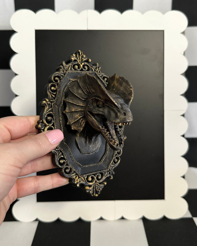Gold Dinosaur Framed Magnet | Whimsical Mini Wall Art