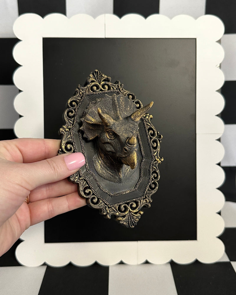 Gold Dinosaur Framed Magnet | Whimsical Mini Wall Art